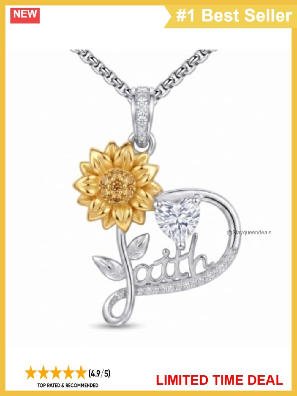 925 Sterling Silver Sunflower Faith Heart Pendant Necklace Gift for Women Mom